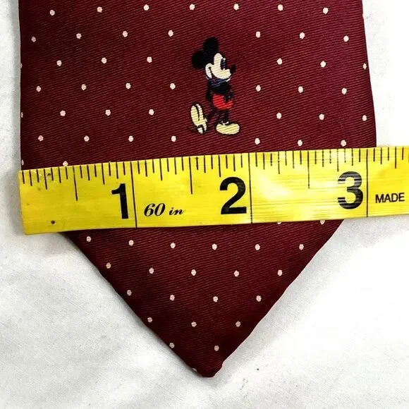 Mickey Mouse Cervantes Vtg Tie Disney World Maroon Red Repp Weave Polka Dots Y2K - Picture 7 of 9